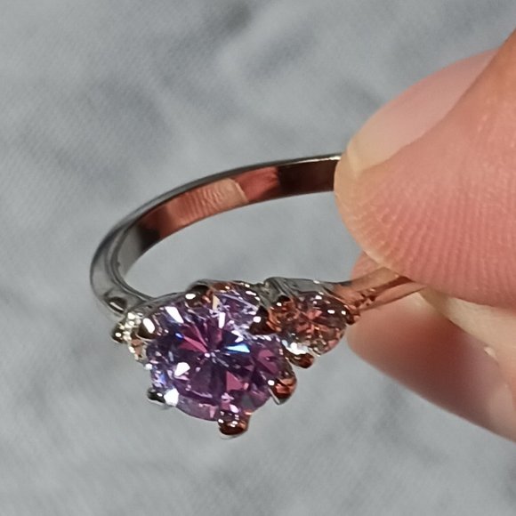 Silver Amethyst Ring with CZ Accents Size 9 - Picture 13 of 14